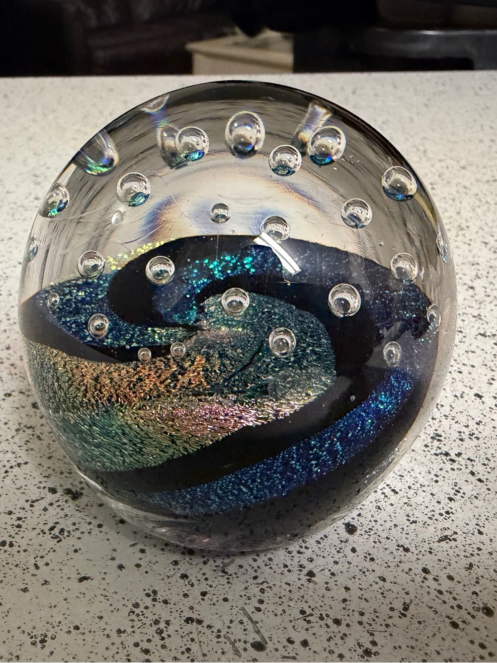 Galaxy Orb 3” Swirls Dichroic Glass World Paperweight Signed